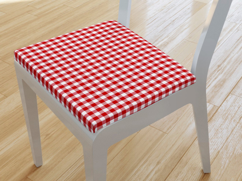 Kwadratowa poduszka na krzesło 38x38 cm Kanafas - mała czerwono-biała kratka