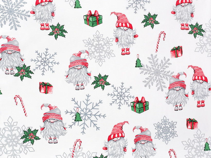 Tkanina bawełniana świąteczna - skrzaty na białym