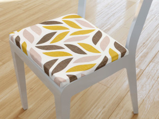 Kwadratowa poduszka na krzesło 38x38 cm Loneta - złote i brązowe geometryczne liście