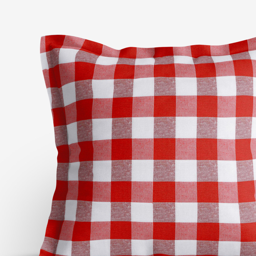 Poszewka na poduszkę z ozdobną kantą dekoracyjna Menorca - duża czerwono-biała kratka
