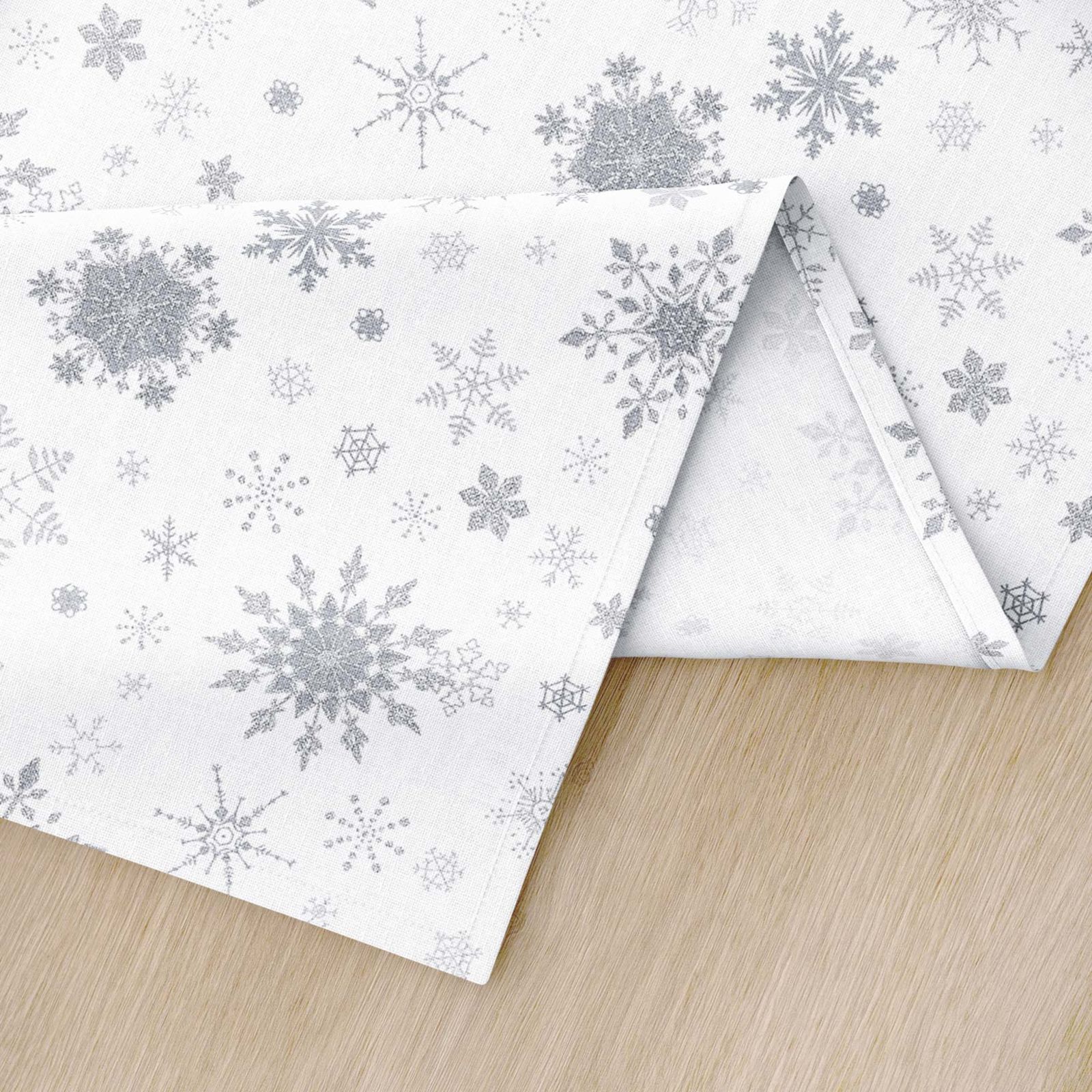 Podkładka na stół świąteczna z płótna bawełnianego - srebrne śnieżynki na białym - 2szt.