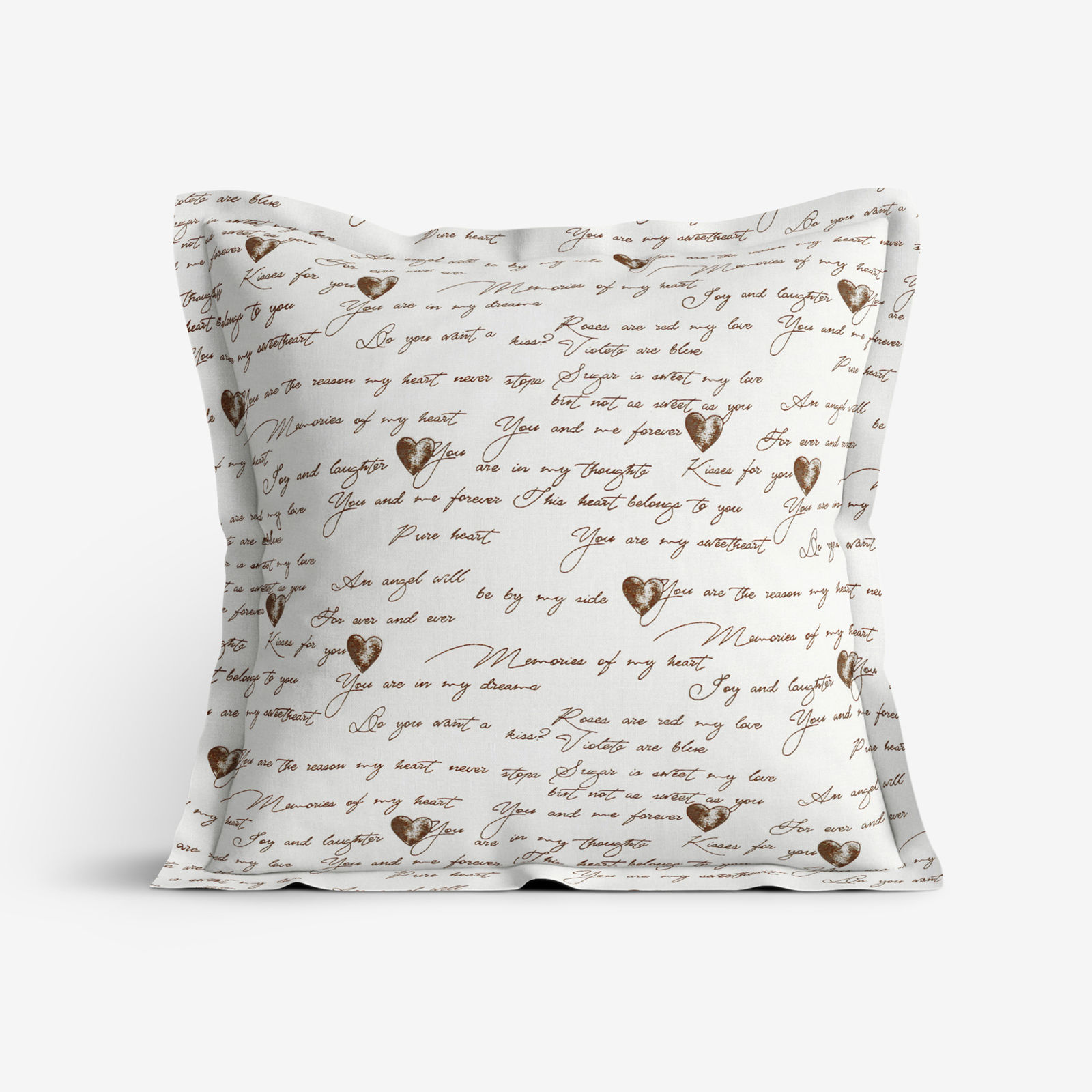Poszewka na poduszkę z ozdobną kantą bawełniana - tekst miłosny
