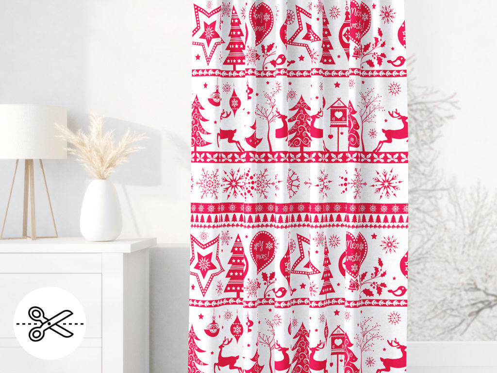 Zasłona bawełniana świąteczna na wymiar - czerwone symbole świąteczne na białym