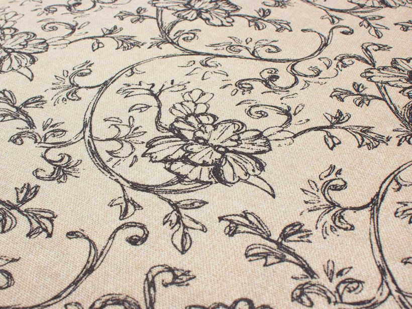 Tkanina dekoracyjna Loneta - czarne pnące kwiaty