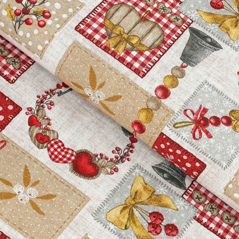 Tkanina dekoracyjna Loneta - ozdoby świąteczne patchwork