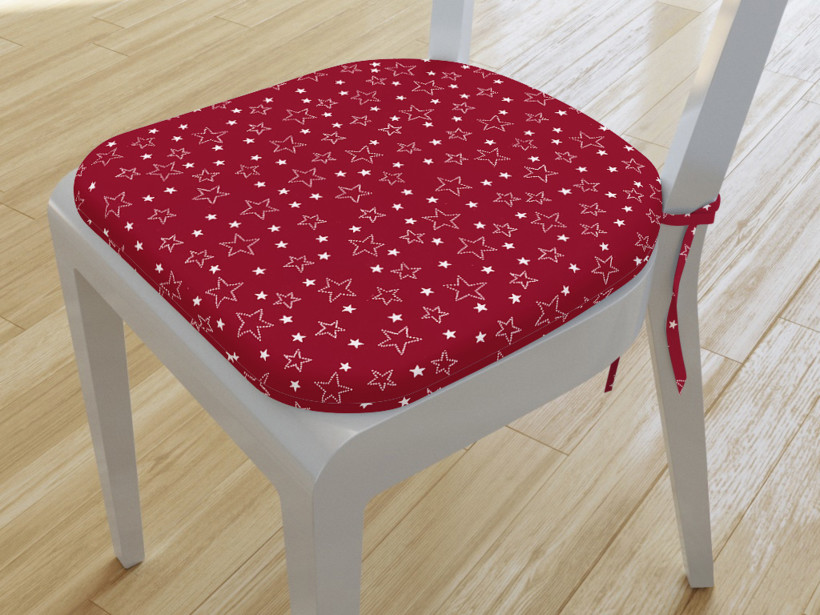 Zaokrąglona poduszka na krzesło 39x37 cm - białe gwiazdki na czerwonym