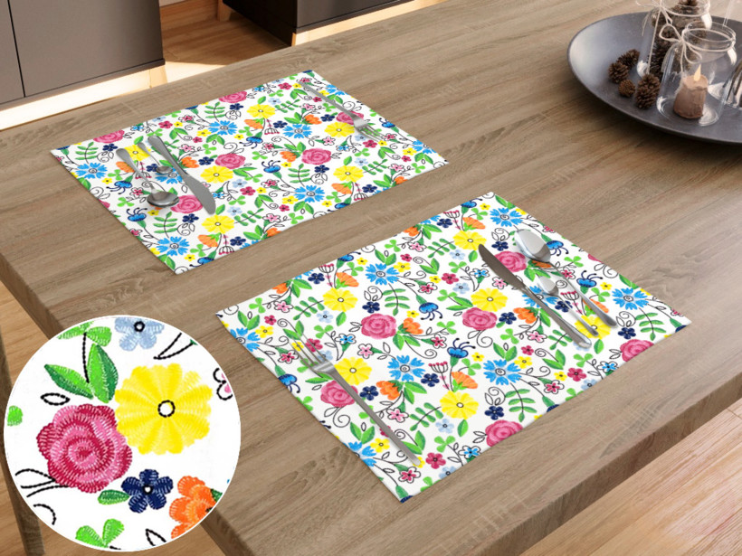 Podkładka na stół bawełniana - kolorowe kwiaty na białym - 2szt.