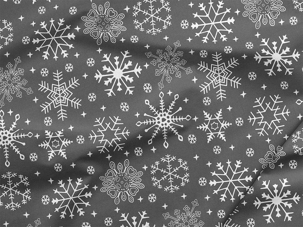 Mocna tkanina bawełniana 220 g/m2 - płatki śniegu na szarym
