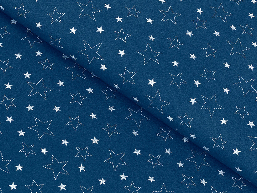 Płótno bawełniane - X-16 białe gwiazdki na niebieskim