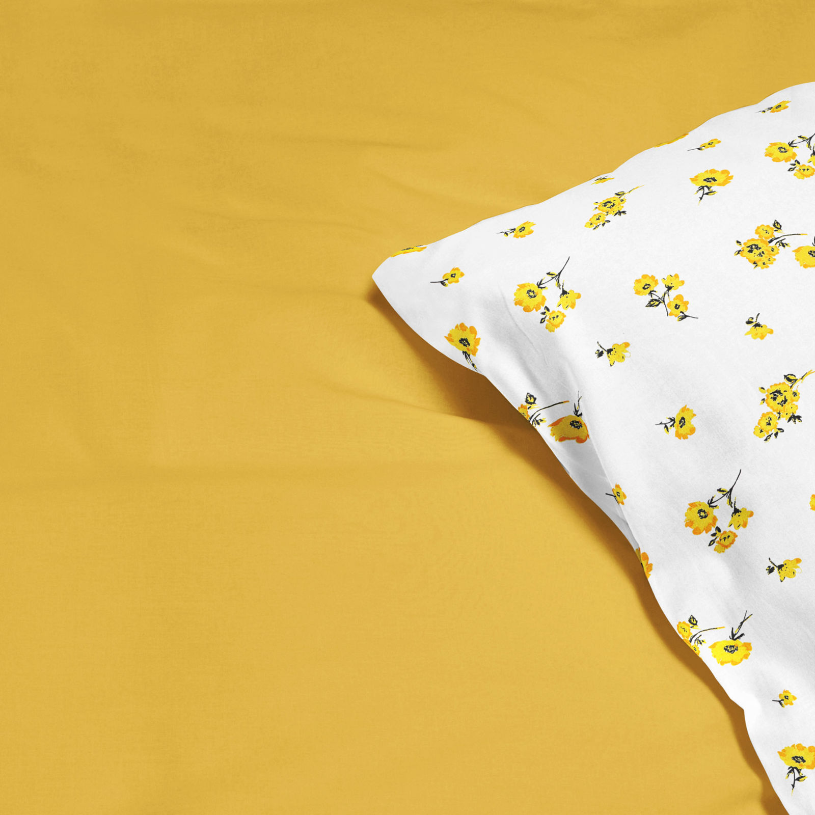 Pościel bawełniana Duet - żółte kwiaty z miodowym żółtym