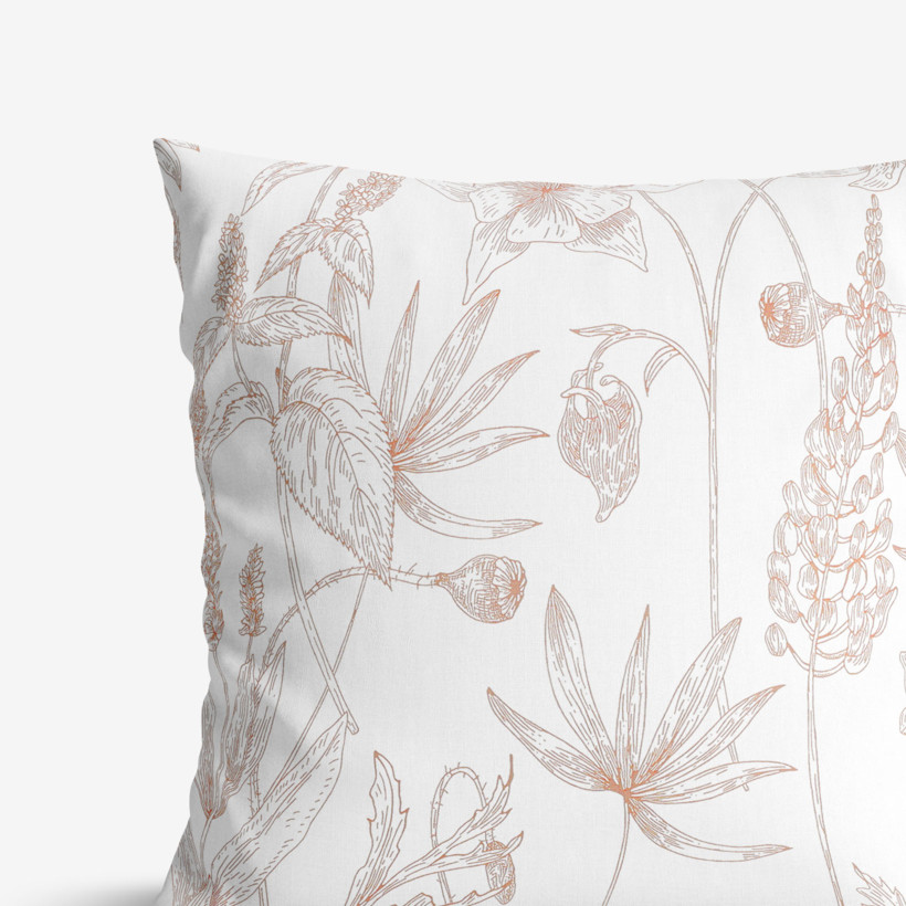 Poszewka na poduszkę bawełniana - beżowe kwiaty z liśćmi