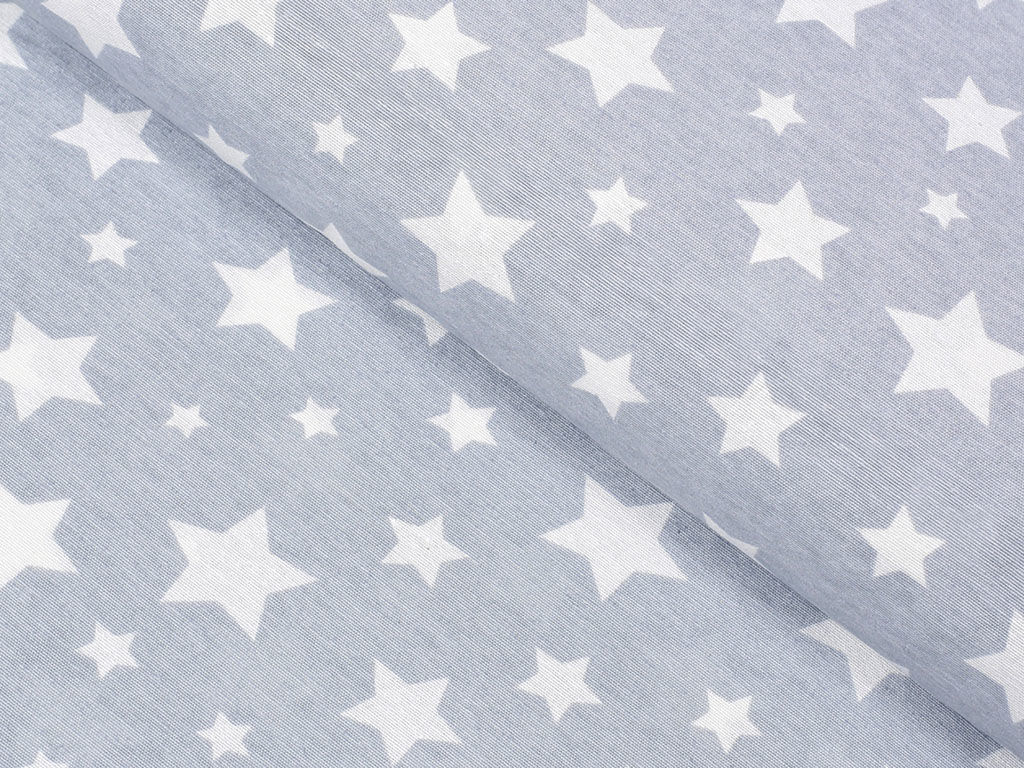 Tkanina dekoracyjna Loneta - białe gwiazdy na szarym