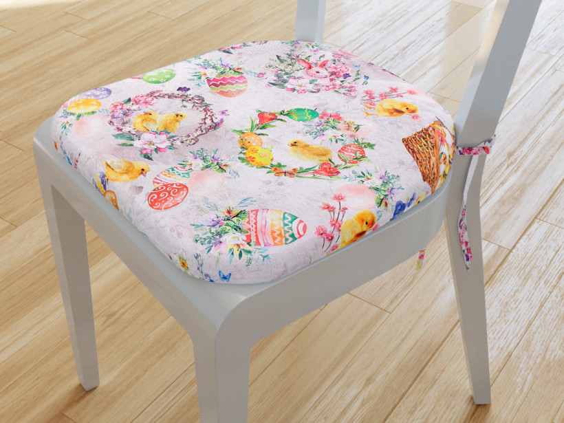Zaokrąglona poduszka na krzesło 39x37 cm Loneta wielkanocna - kolorowa Wielkanoc