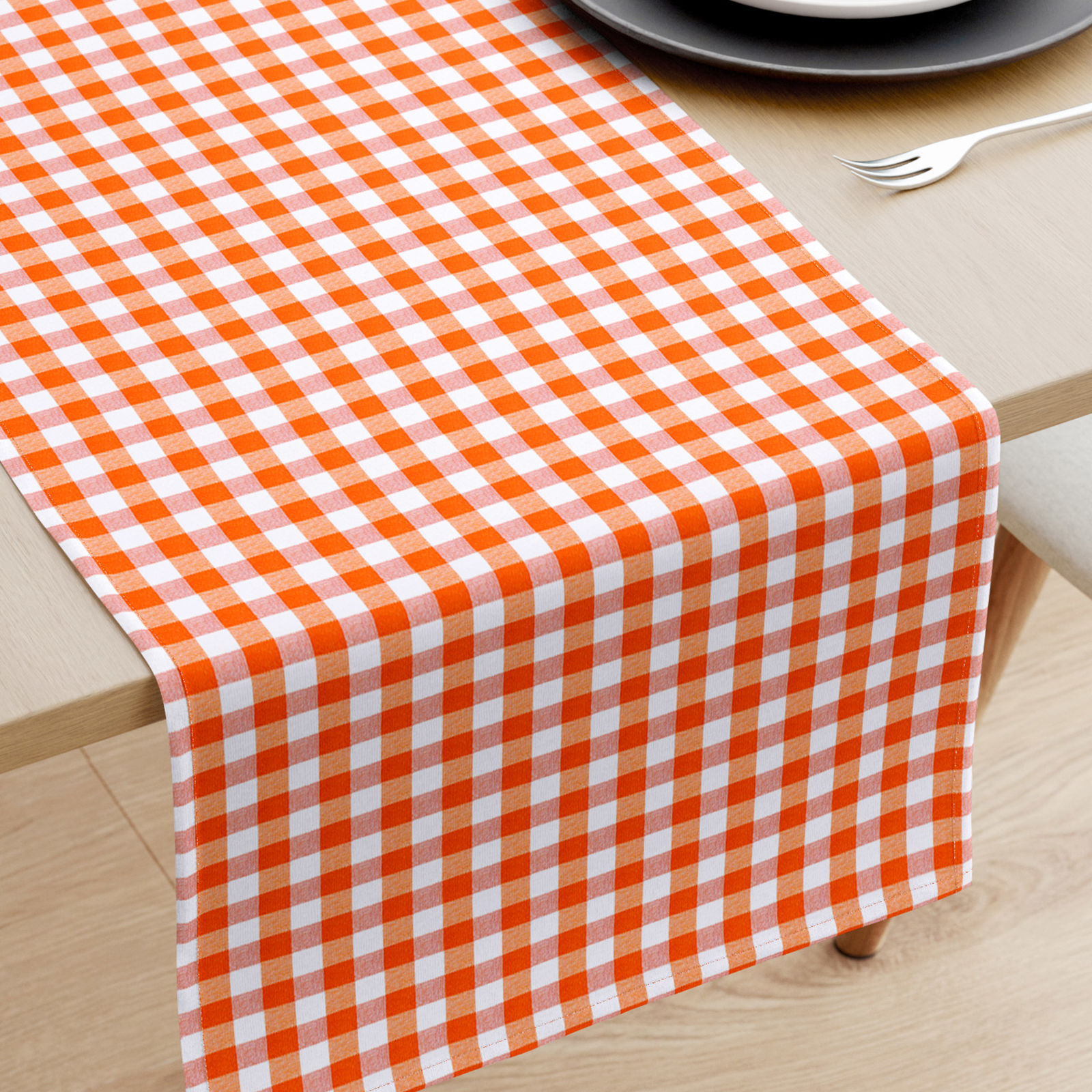 Bieżnik na stół Menorca - pomarańczowo-biała kratka