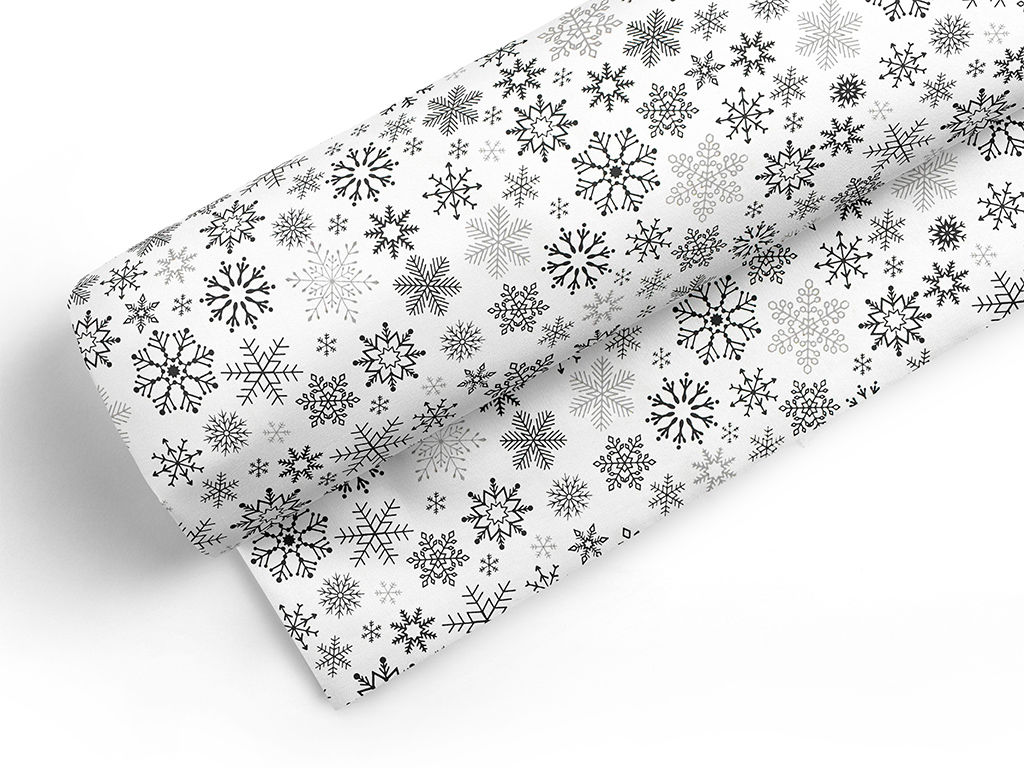Tkanina bawełniana świąteczna - czarne płatki śniegu na białym