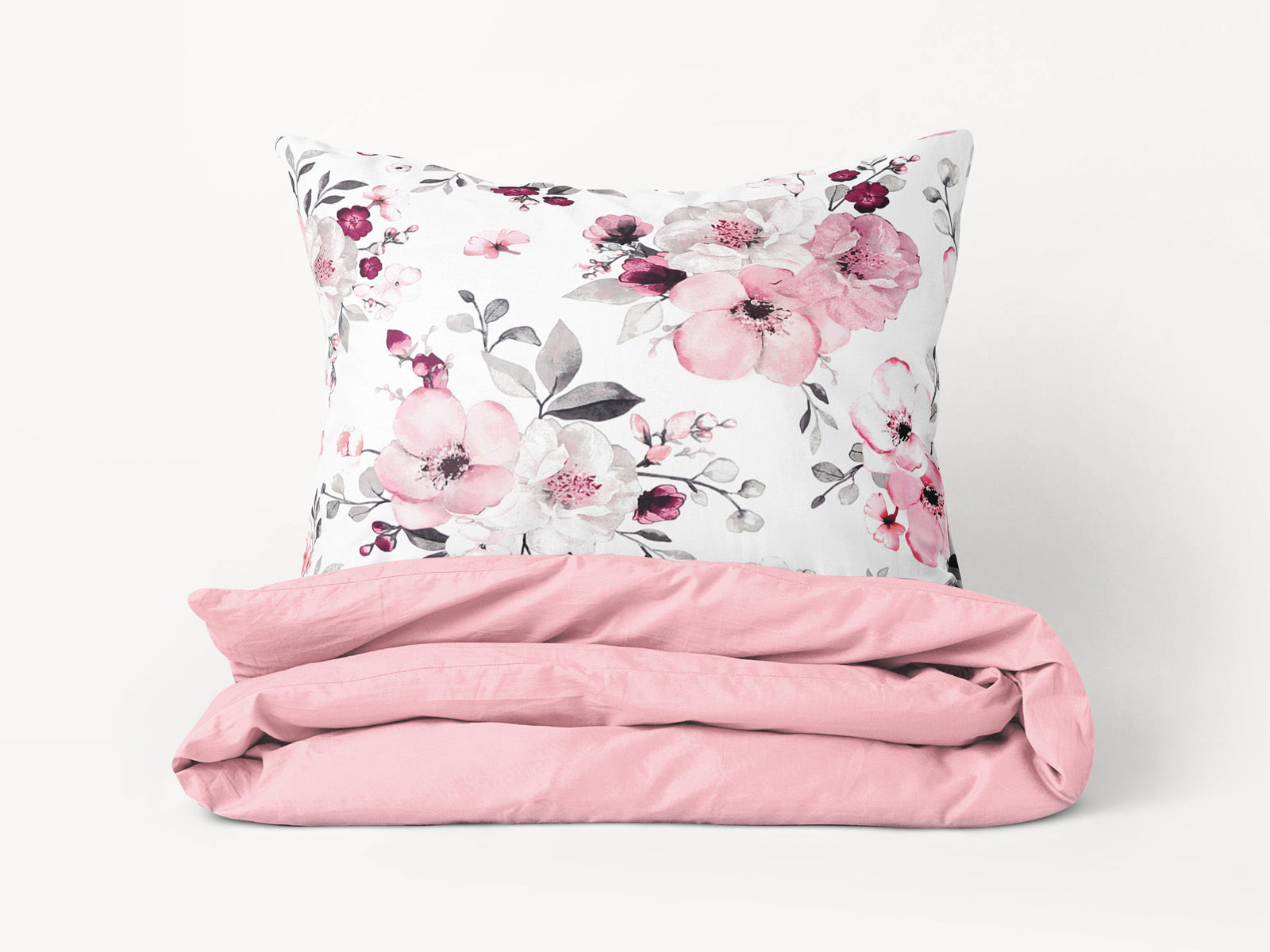 Pościel bawełniana Duet - kwiaty sakury z pastelowym różowym