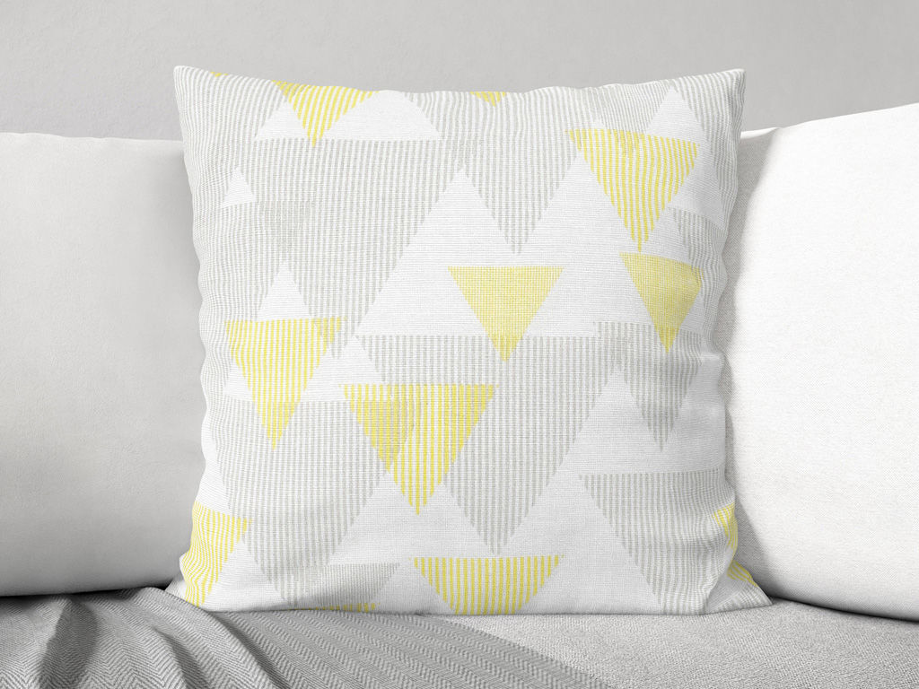 Poszewka na poduszkę dekoracyjna Loneta - trójkąty w szaro-żółte paski