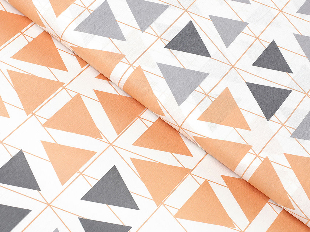 Płótno bawełniane Deluxe - pomarańczowo-szare trójkąty