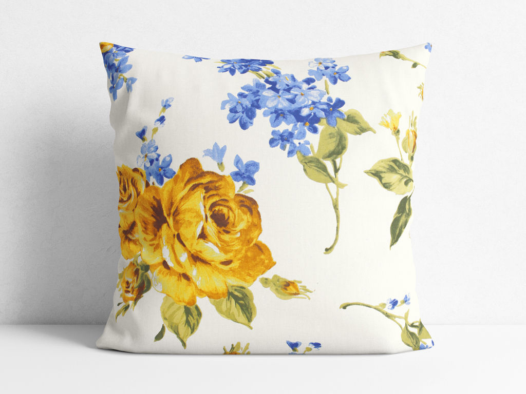 Poszewka na poduszkę dekoracyjna Mestral - róża z niebieskimi kwiatkami