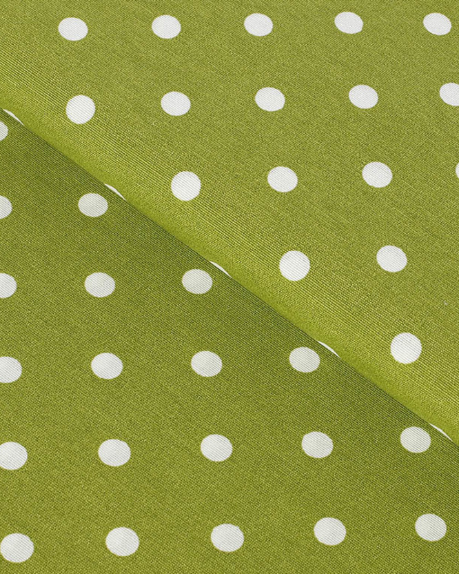 Tkanina dekoracyjna Loneta - białe kropki na oliwkowym zielonym