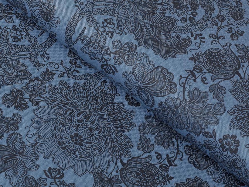Tkanina bawełniana Mestral - ciemno turkusowe kwiaty