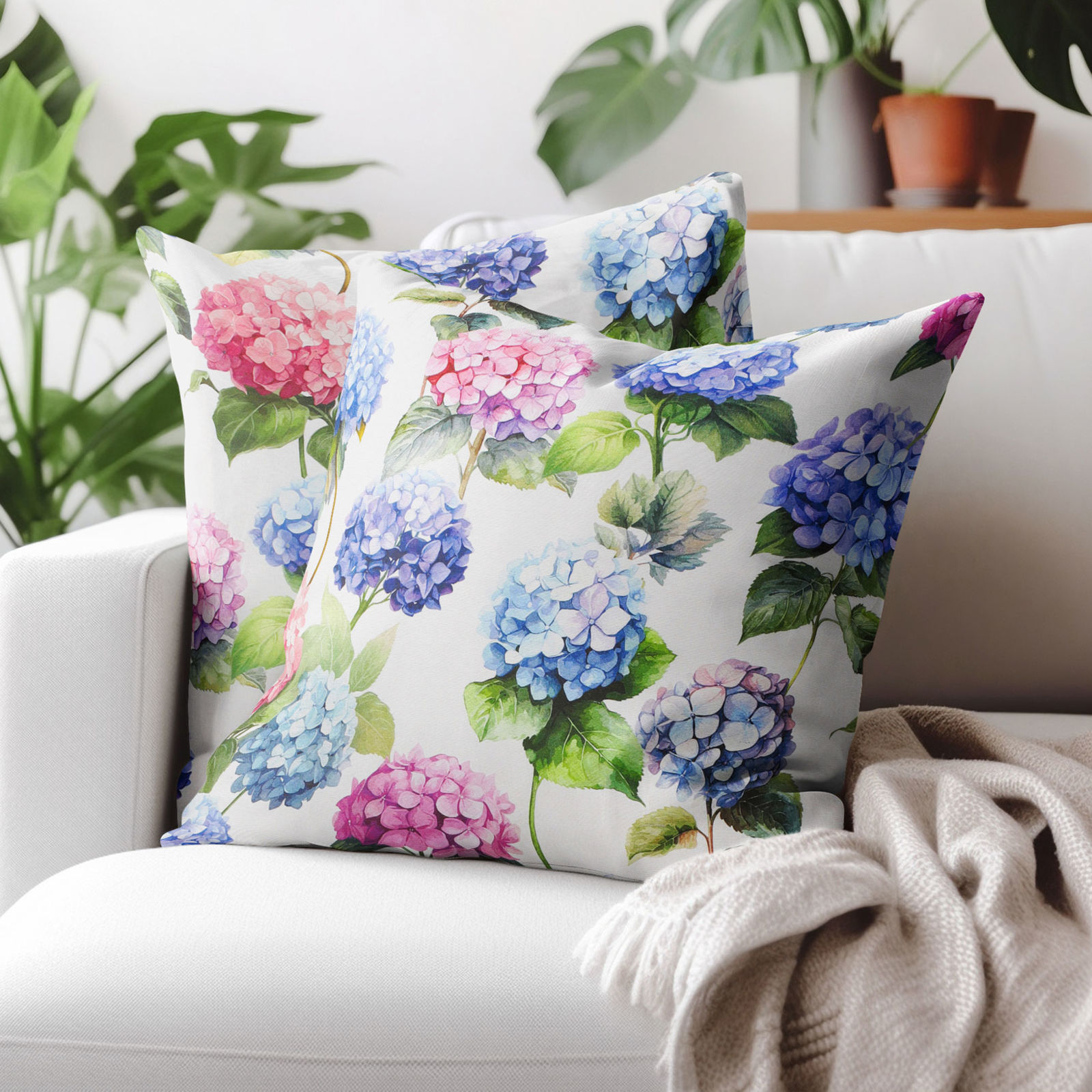 Poszewka na poduszkę dekoracyjna Loneta - kwiaty hortensji