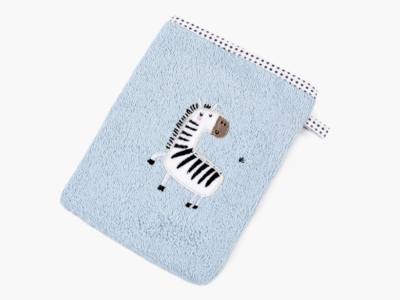 Myjka do kąpieli dla dzieci frotte - zebra na jasnoniebieskim