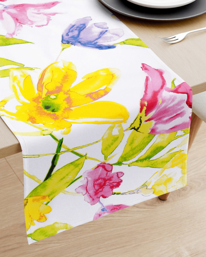 Bieżnik na stół z płótna bawełnianego - akwarelowe kwiaty