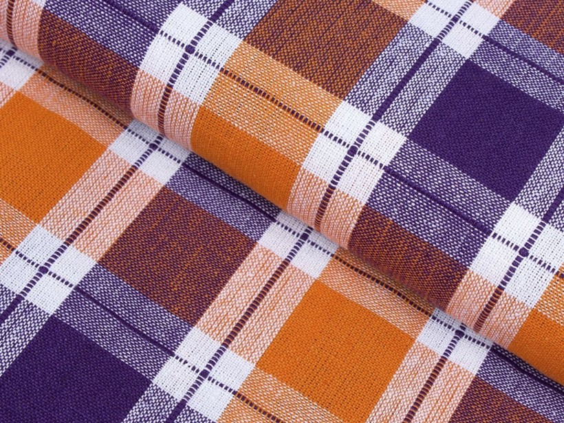 Mocna tkanina bawełniana Kanafas 230 g/m2 - pomarańczowo-fioletowa kratka