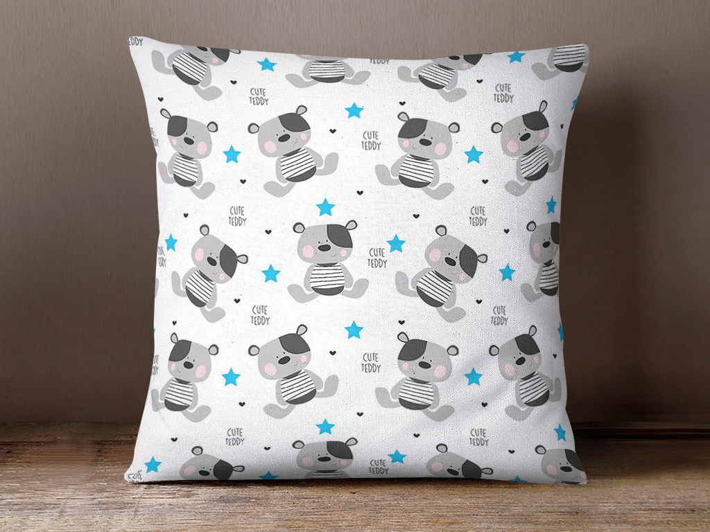 Poszewka na poduszkę bawełniana dla dzieci - urocze miśki z niebieskimi gwiazdkami