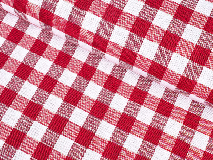 Tkanina dekoracyjna Menorca - czerwono-biała kratka