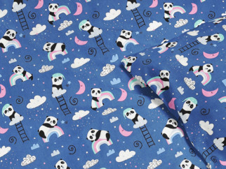 Pościel dziecięca bawełniana - pandy z tęczą na niebieskim