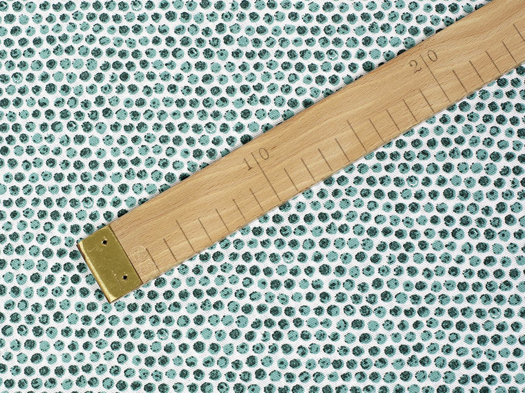 Tkanina dekoracyjna Loneta - designowe miętowe kropki