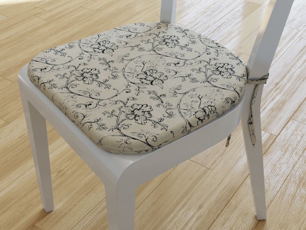 Zaokrąglona poduszka na krzesło 39x37 cm Loneta - czarne pnące kwiaty