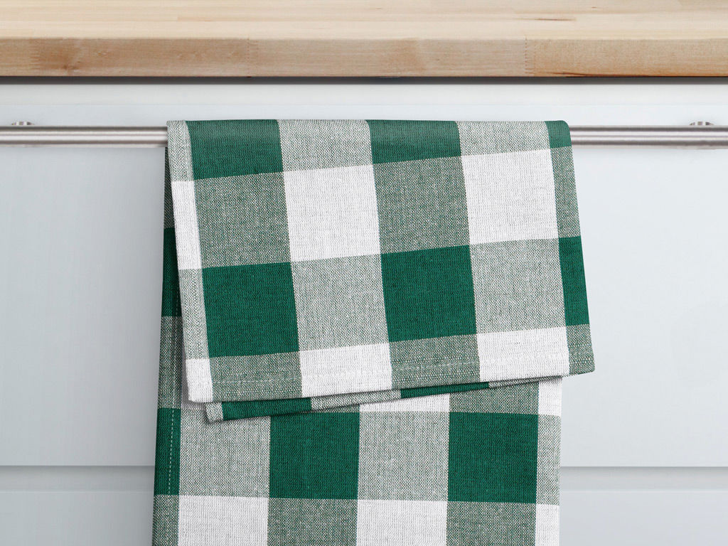 Ścierka kuchenna bawełniana - duża zielono-biała kratka