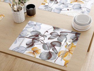 Podkładka na stół z płótna bawełnianego - szare i brązowe kwiaty z liśćmi - 2szt.