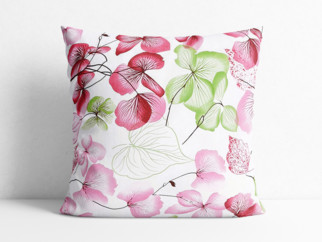 Poszewka na poduszkę bawełniana - różowe i zielone kwiaty z liśćmi