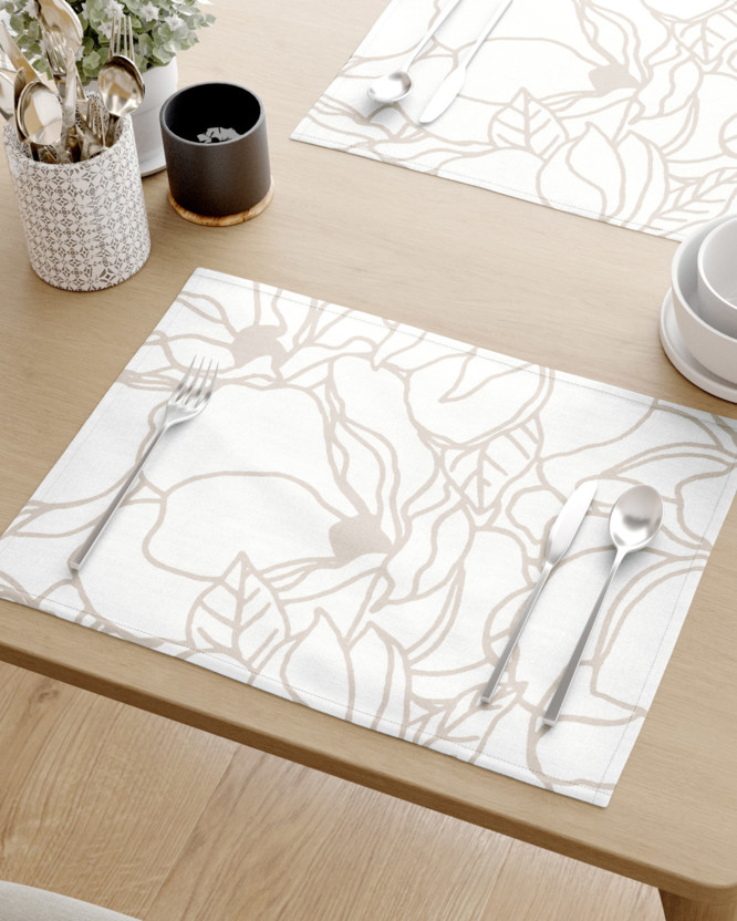 Podkładka na stół z płótna bawełnianego - jasnobeżowe kwiaty na białym - 2szt.
