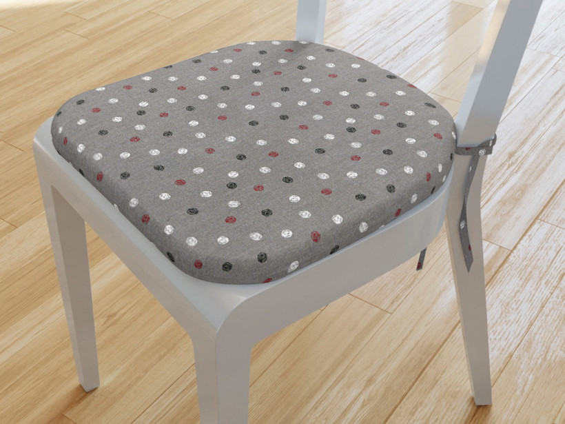Zaokrąglona poduszka na krzesło 39x37 cm - kolorowe kropki na ciemnoszarym