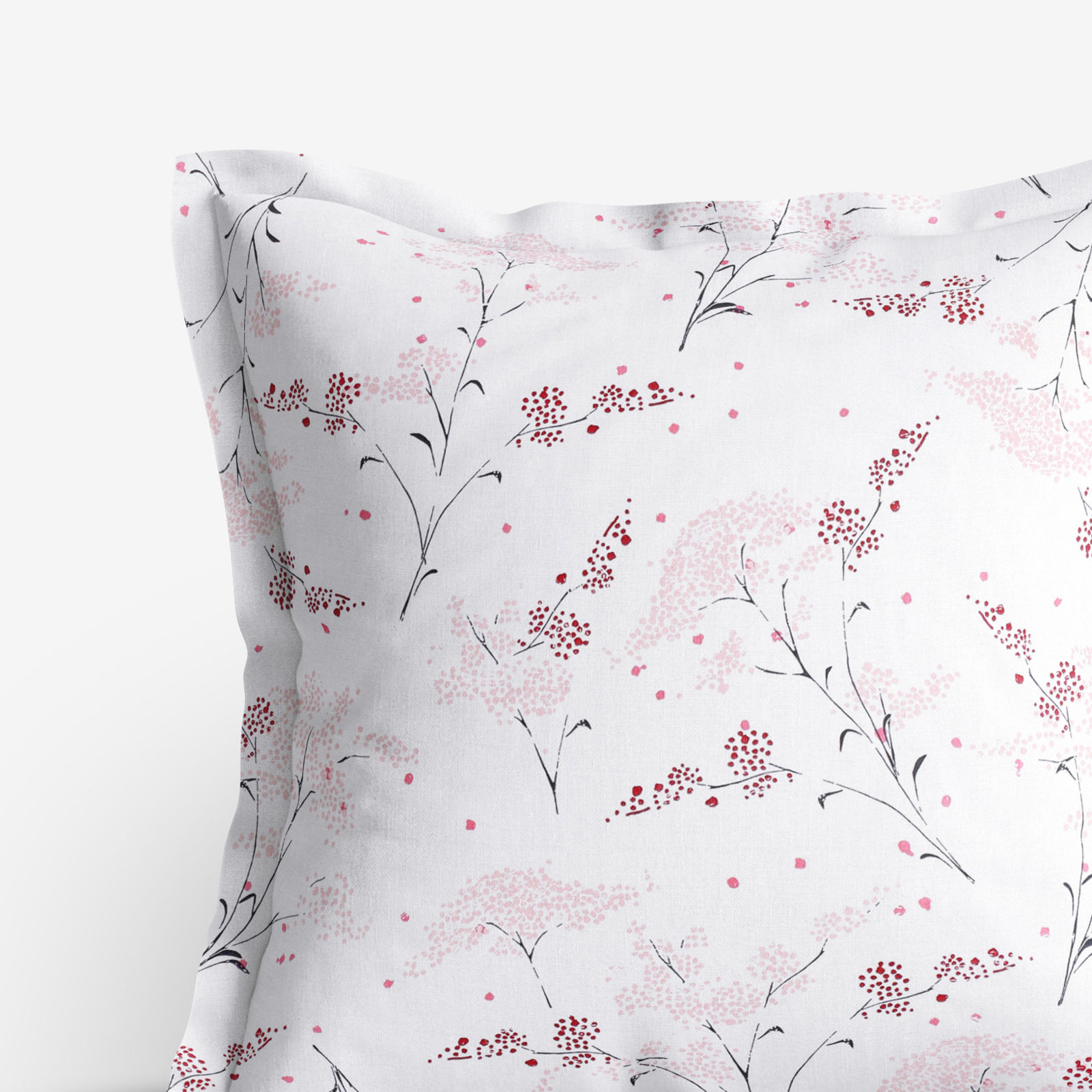 Poszewka na poduszkę z ozdobną kantą bawełniana - kwiaty japońskie na białym