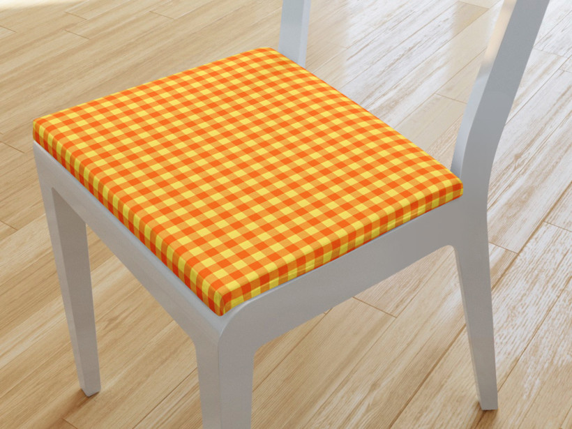 Kwadratowa poduszka na krzesło 38x38 cm Kanafas - mała pomarańczowo-żółta kratka