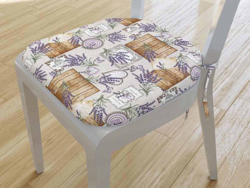 Zaokrąglona poduszka na krzesło 39x37 cm Loneta - lawenda na naturalnym