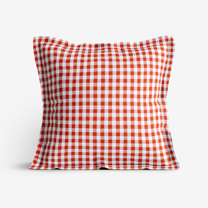 Poszewka na poduszkę z ozdobną kantą bawełniana - czerwono-biała kratka