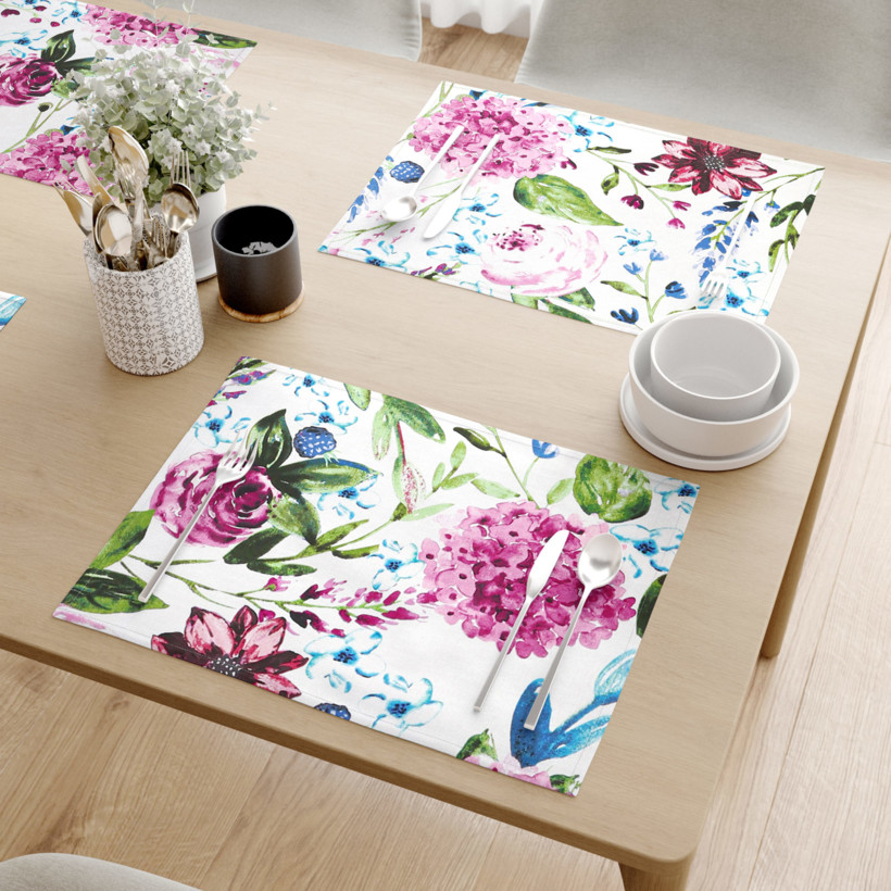 Podkładka na stół z płótna bawełnianego - motyw fioletowych hortensji - 2szt.