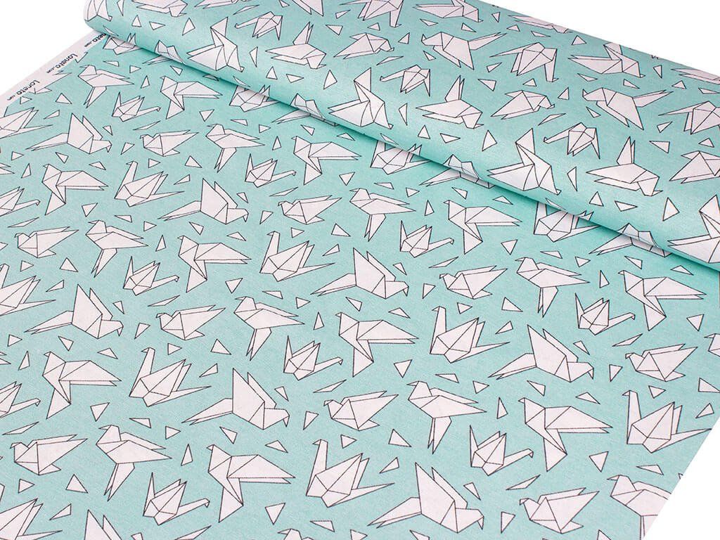 Tkanina dekoracyjna Loneta - origami na turkusowym