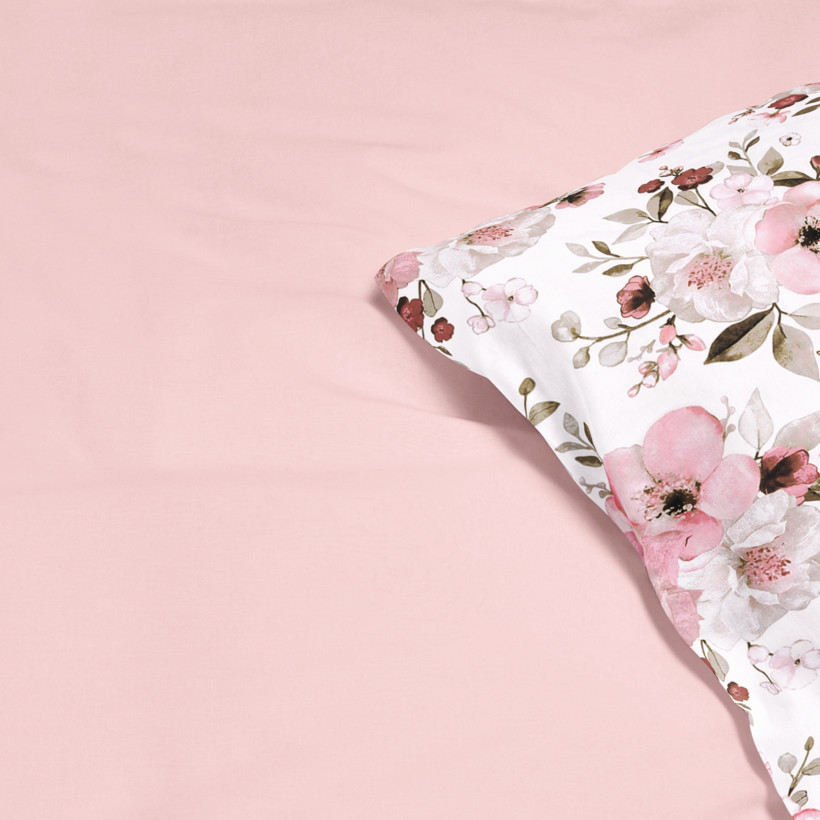 Pościel bawełniana Duet - kwiaty sakury z pudrowym różowym