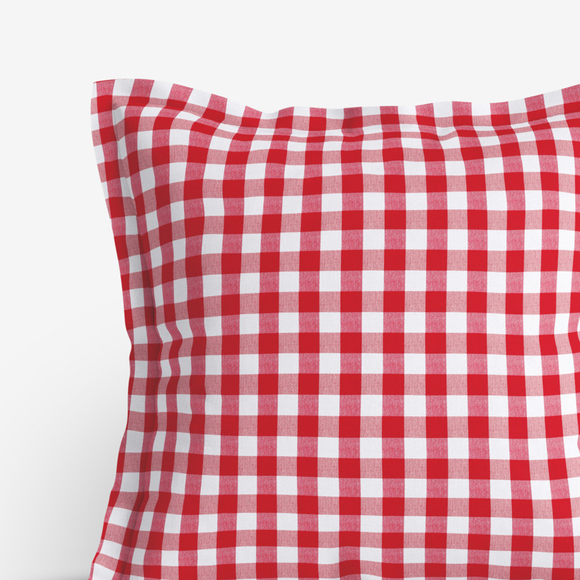 Poszewka na poduszkę z ozdobną kantą dekoracyjna Menorca - czerwono-biała kratka