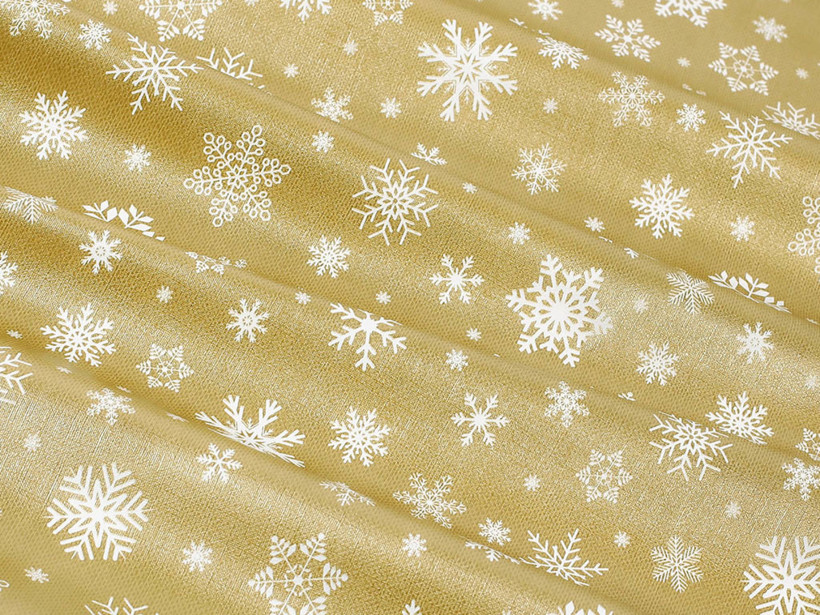 Cerata na stół na metry - świąteczny wzór śnieżynek na złotym