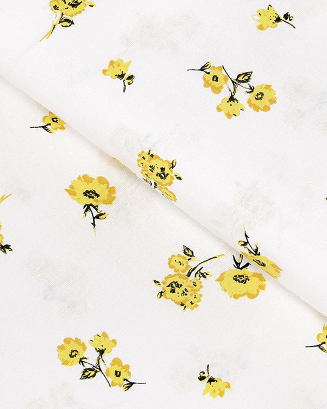Płótno bawełniane - żółte kwiaty na białym