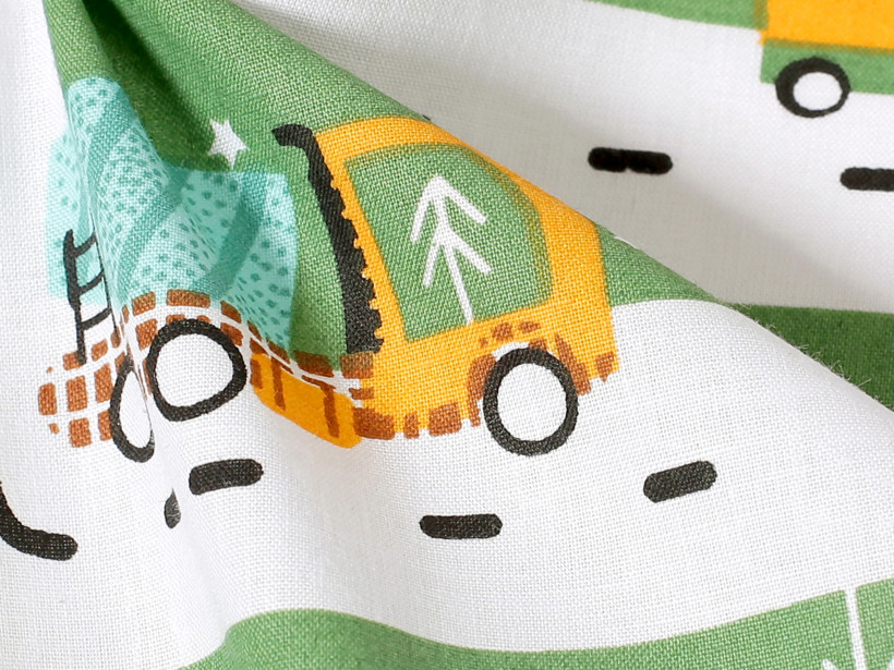 Płótno bawełniane - auta w mieście na zielonym
